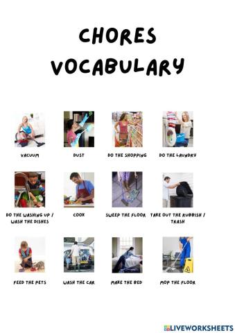 Chores vocabulary list