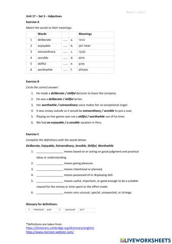 Band 3 (Core 1) - Unit 17 - Set 3