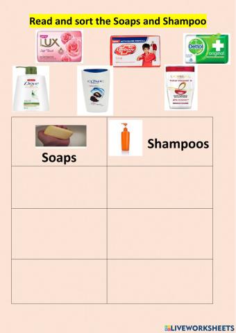 Functional reading and sorting- Soaps and shampoo brands