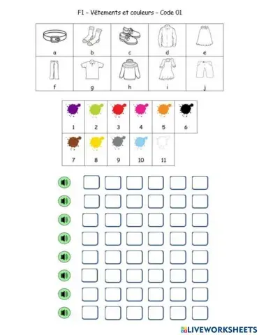 F1 - L - Vêtements et couleurs - Code 01