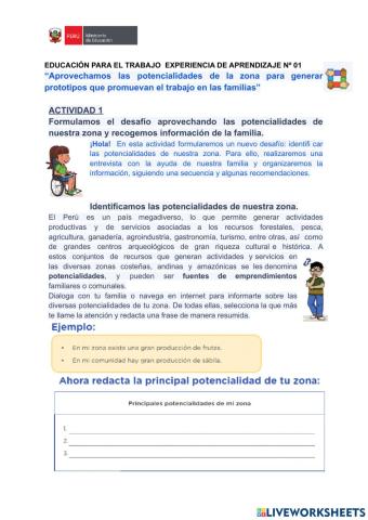 Formulamos el desafío aprovechando las potencialidades de nuestra zona y recogemos información de la familia