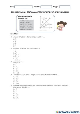 Sudut berelasi kuadran i