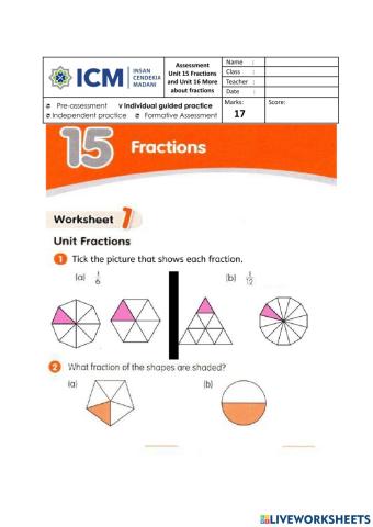 Assessment Unit 15 and Unit 16 Fractions