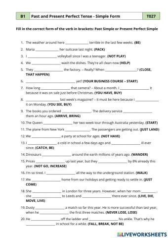 Past and Present Perfect Tense - Simple Form