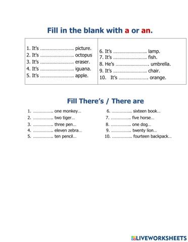 Review - there is, there are, a , an