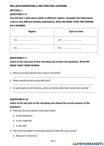 Ielts f2 listening midterm