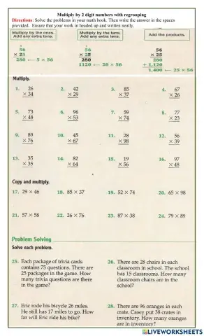 Multiply 2 digit numbers with remainders