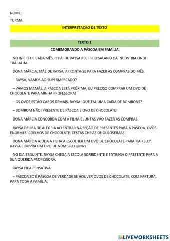 Interpretação - páscoa