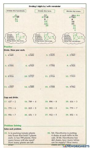 Divide 3 digits by  with and without remainder