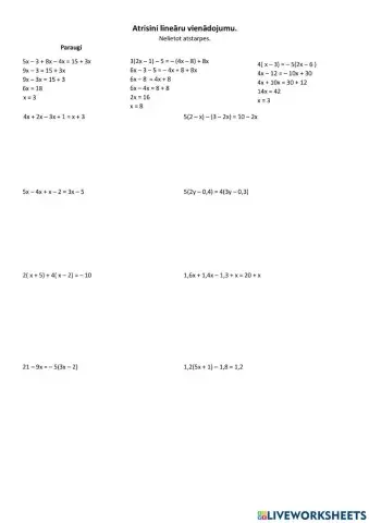 lineāri vienādojumi