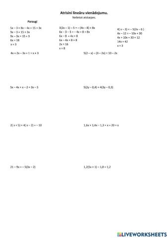 lineāri vienādojumi