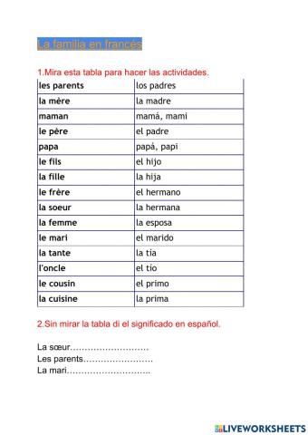 La familia en francés