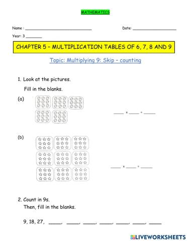Multiplying 9: skip counting