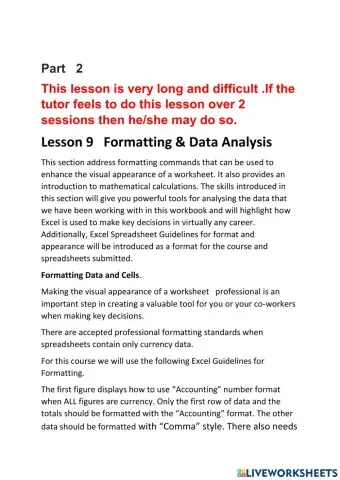 Lesson9  Formatting  and  Data Analysis