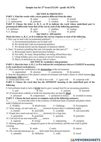 Sample test for 2nd term EXAM – grade 10 (N04)