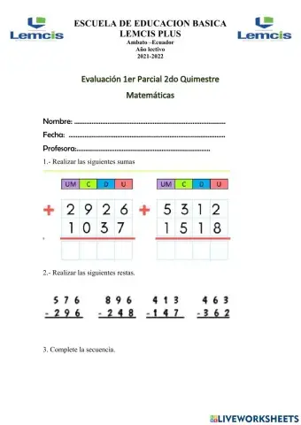 Evaluacion p 1 q2 mate 3ro