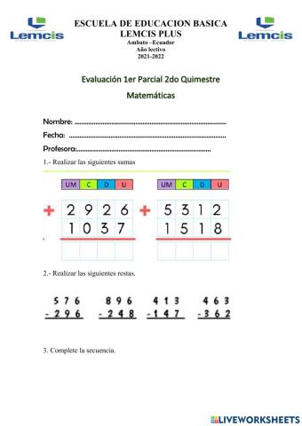 Evaluacion p 1 q2 mate 3ro