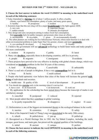 Revision for the 2nd term test – no2 (grade 11)