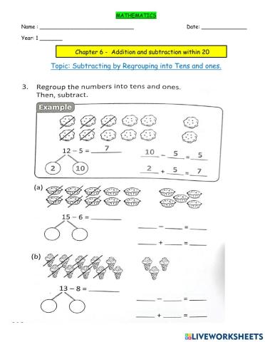 Subtracting by regrouping into tens and ones