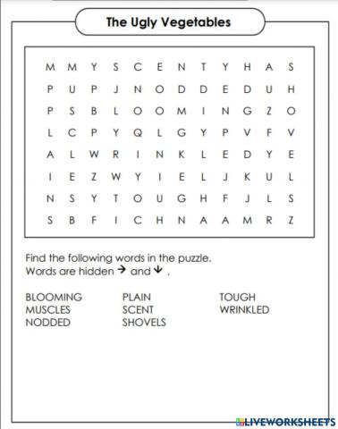 Ugly Vegetable Wordsearch