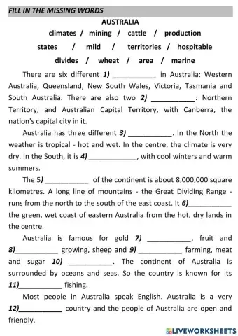 Australia Active  Vocabulary