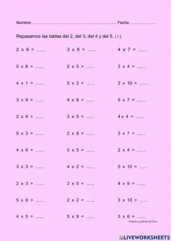 Repaso las tablas del 2 al 5 (I)