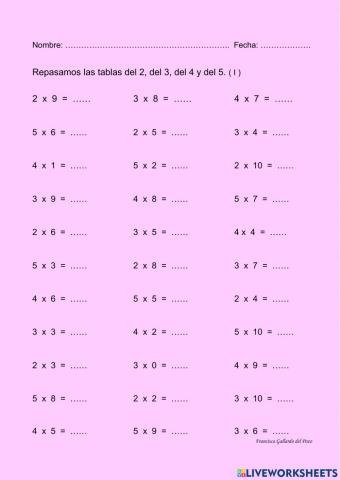 Repaso las tablas del 2 al 5 (I)