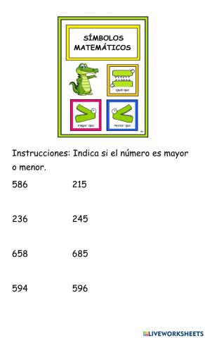 Indica si el número es mayor o menor.