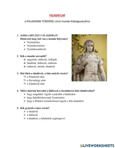 Feladatlap Paladomb tündérei