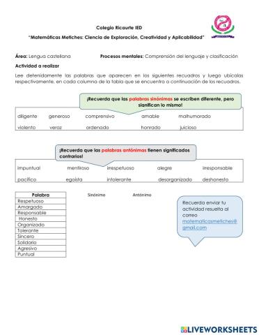 Sinónimos y antónimos