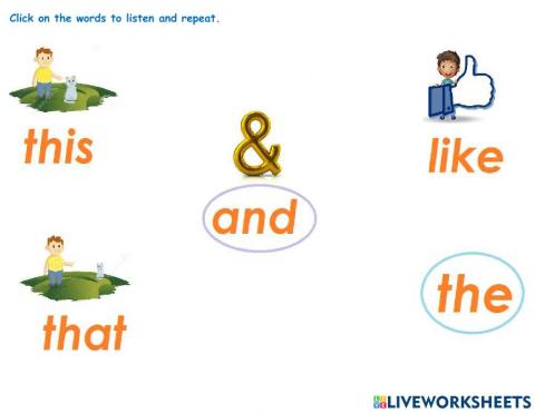 Sight words This That The And Like