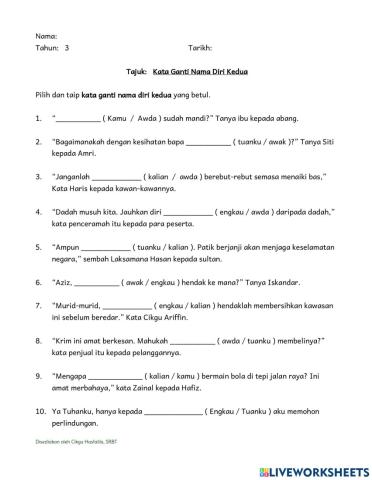 Kata Ganti Nama Diri Kedua