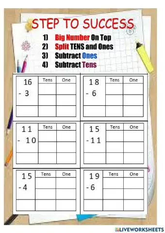 Subtraction within 20 Using Place value Vertical Subtraction