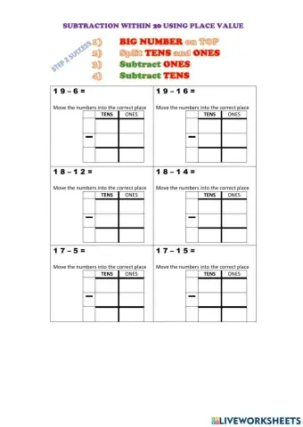 Subtraction within 20 using Place value or Vertical Subtraction 3