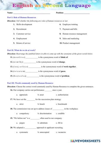 HR Basic E-learning class (PRE-TEST)