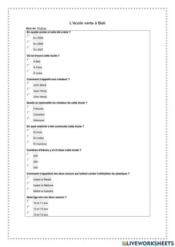 Warm up: l'école a bali