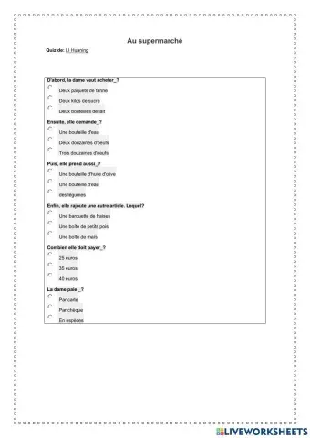 Warm up: au supermarché