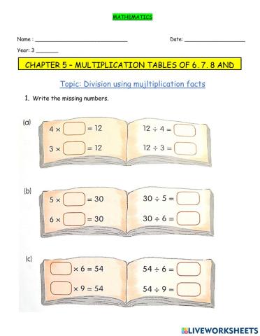 Multiplication of 6,7,8 and 9