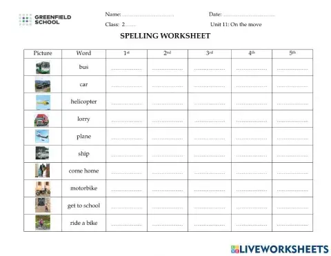 Unit 11. Spelling WS