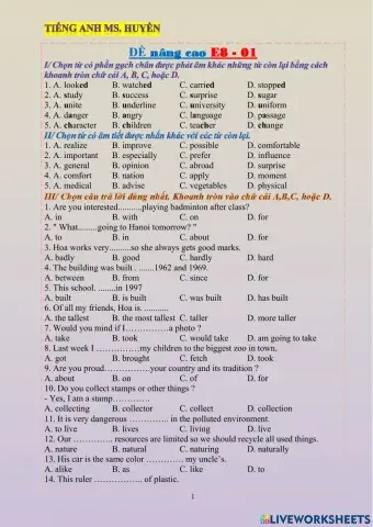 Đề ôn tập nâng cao e8