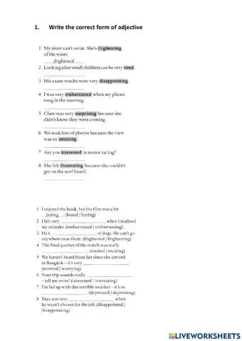 Adjectived -ed- -ing