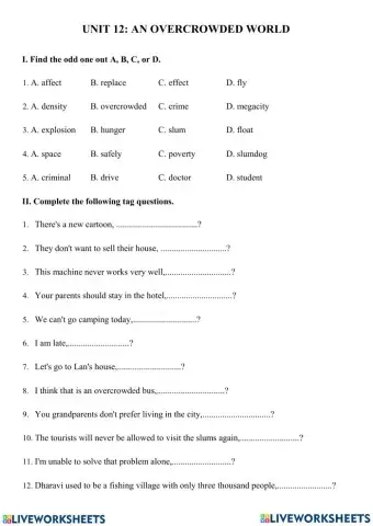 Unit 12: an overcrowded world