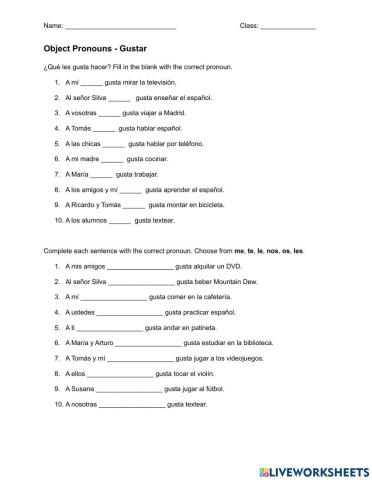 Object Pronouns - Gustar