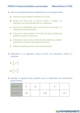 Proporcionalidad y porcentajes