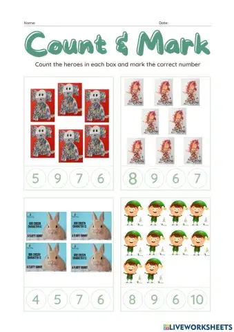 Count the heroes in each box and mark the correct number