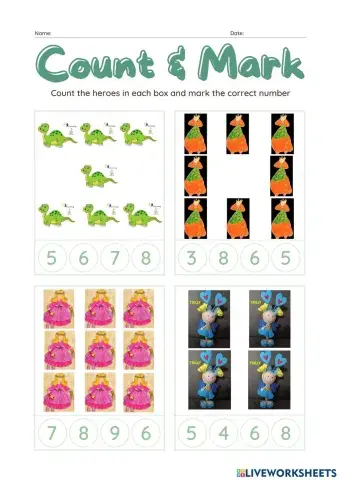 Count the heroes in each box and mark the correct number