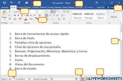 Partes de la ventana de word