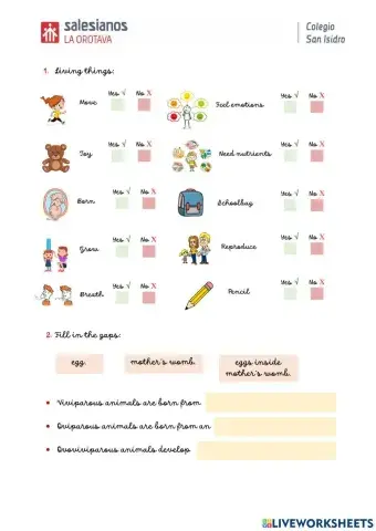 Living-non-living things. Oviparous-viviparous-ovoviviparous animals