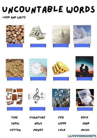 Uncountable nouns vocabulary