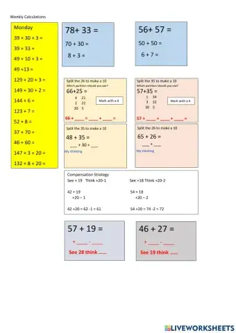 CHILL5 Addition Mental Strategies SET 4 DIFFERENTIATED